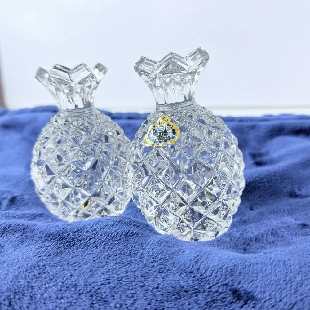 Vintage Pair Beyer Bavaria Lead Crystal Pineapples Paperweights Bookends Germany